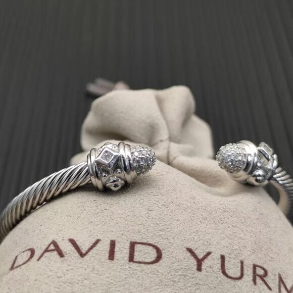 David Yurman Silver 4mm Diamond-set Bangleπ - Picture 5 of 5